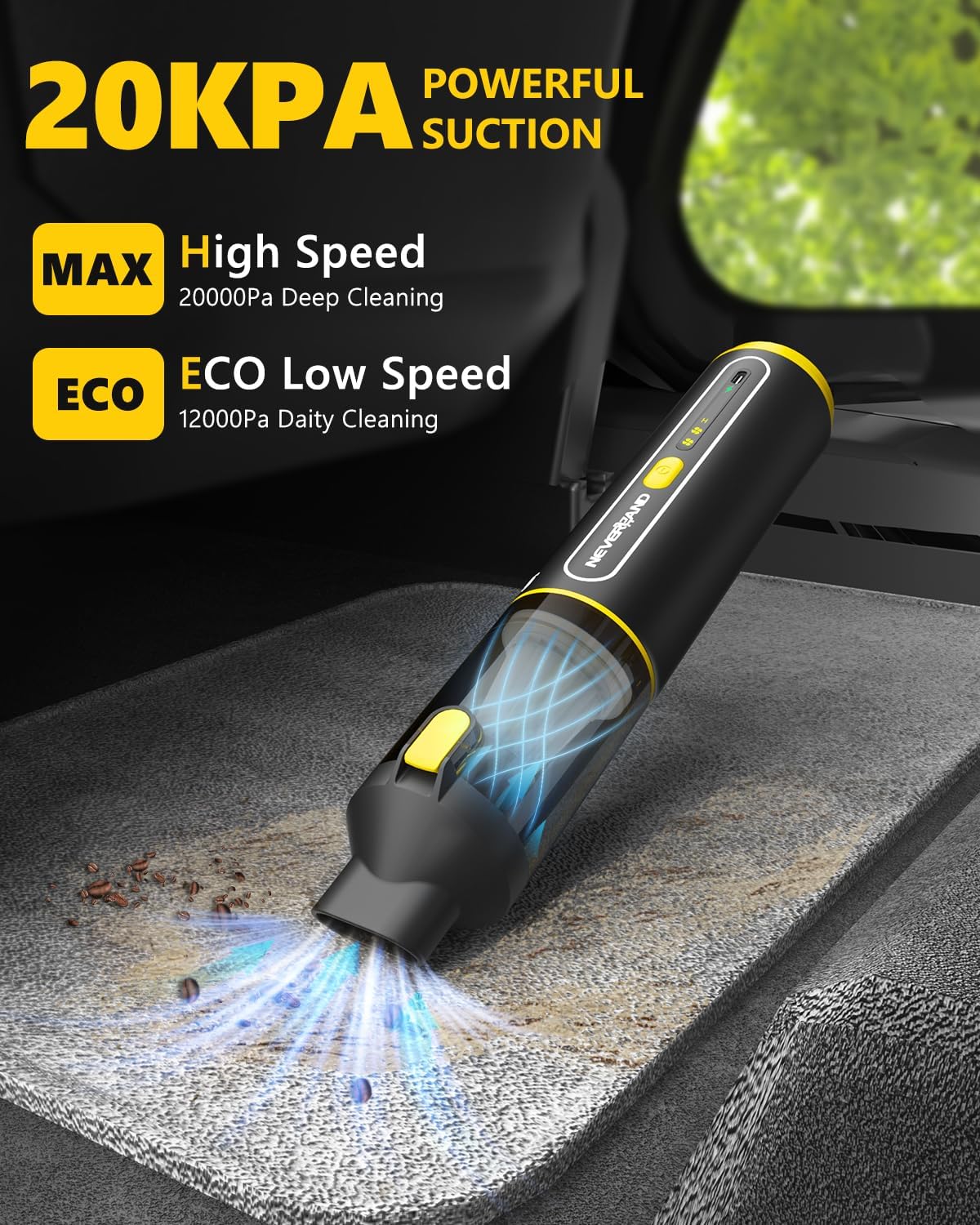 Neverland Cordless Car Vacuum, 20000Pa Handheld Vacuum Cleaner, Metal Body, Blowing & Inflating 4-in-1 Vacuum Cleaner for Car, Office Desk, Keyboards