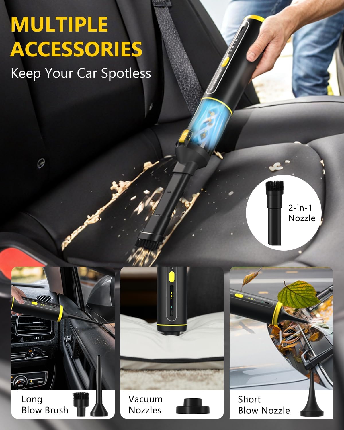 Neverland Cordless Car Vacuum, 20000Pa Handheld Vacuum Cleaner, Metal Body, Blowing & Inflating 4-in-1 Vacuum Cleaner for Car, Office Desk, Keyboards