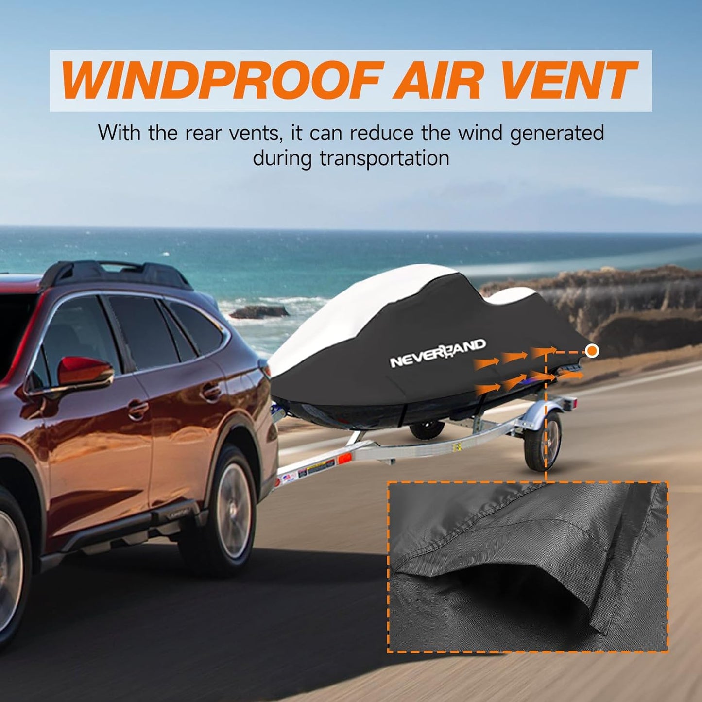 NEVERLAND Jet Ski Cover Suitable for 2 3 Seater Jetski Covers Heavy Duty Waterproof 210D with 2 Air Vent Marine Grade UV Resistant Compatible with Yamaha Sea-Doo Kawasaki Lengths 115'' to 120"
