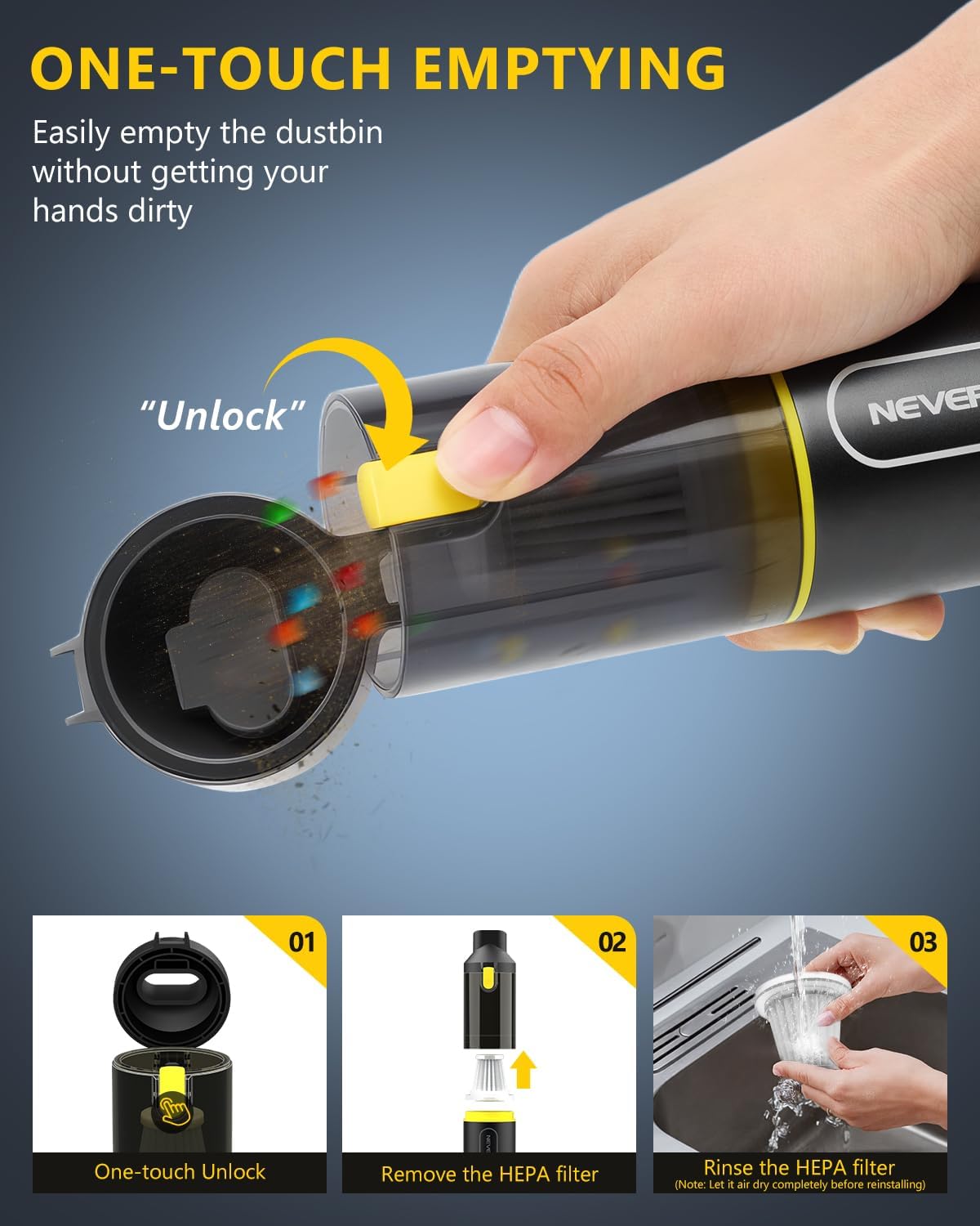 Neverland Cordless Car Vacuum, 20000Pa Handheld Vacuum Cleaner, Metal Body, Blowing & Inflating 4-in-1 Vacuum Cleaner for Car, Office Desk, Keyboards