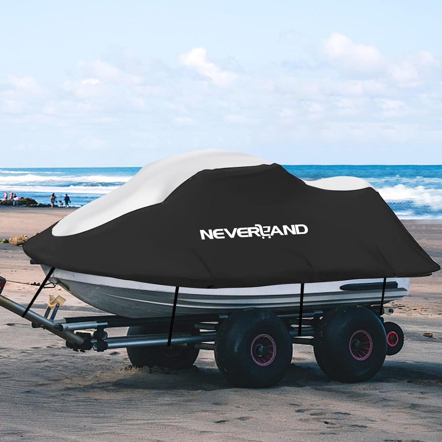 NEVERLAND Jet Ski Cover Suitable for 2 3 Seater Jetski Covers Heavy Duty Waterproof 210D with 2 Air Vent Marine Grade UV Resistant Compatible with Yamaha Sea-Doo Kawasaki Lengths 115'' to 120"